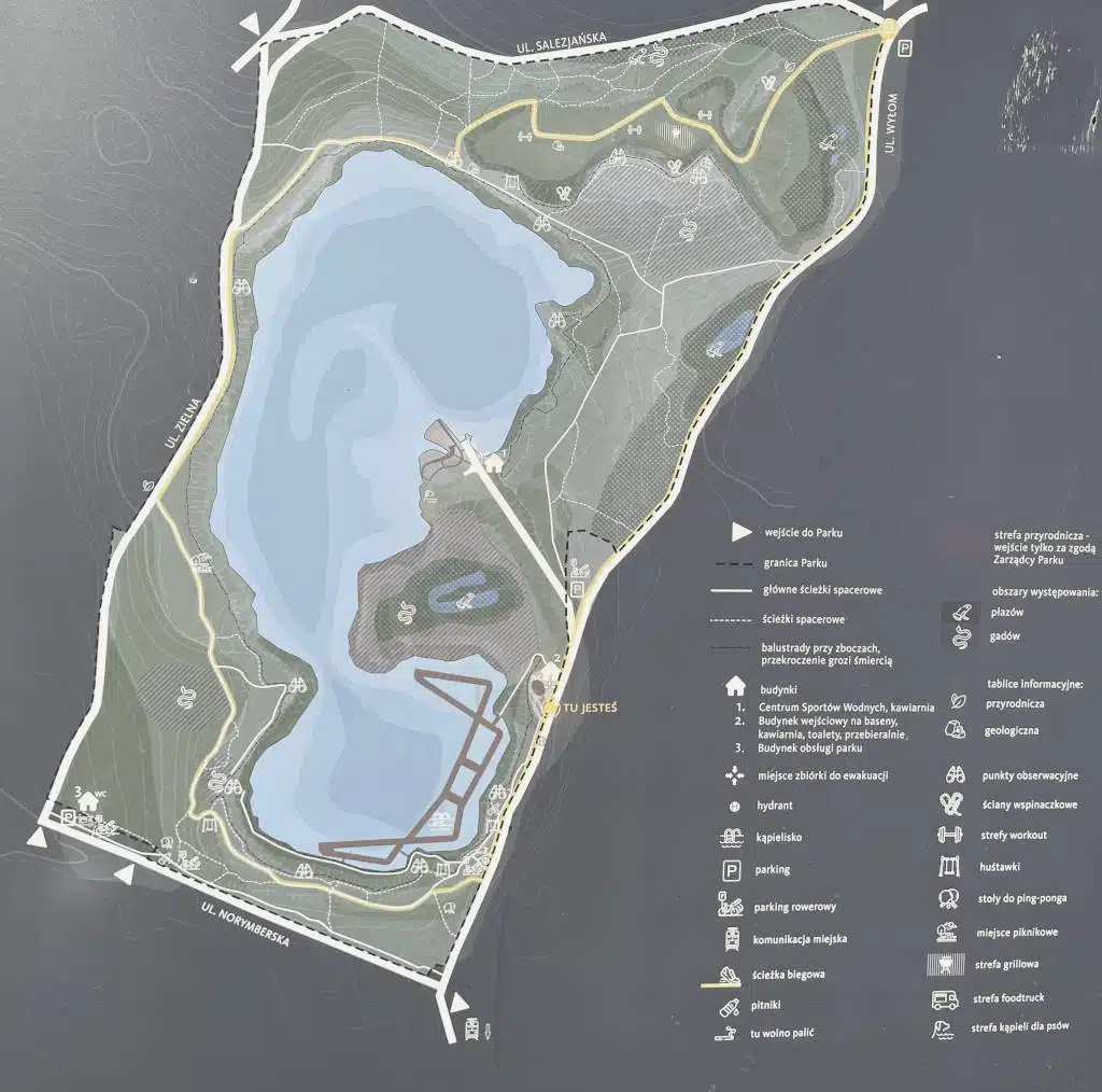 Carte du parc Zakrzowek à Cracovie.