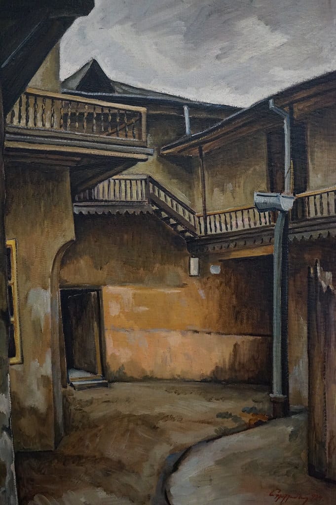 Tableau de Jakub Pfefferberg d'une cour de Kazimierz (1934) dans le Musée du Judaisme de Cracovie.