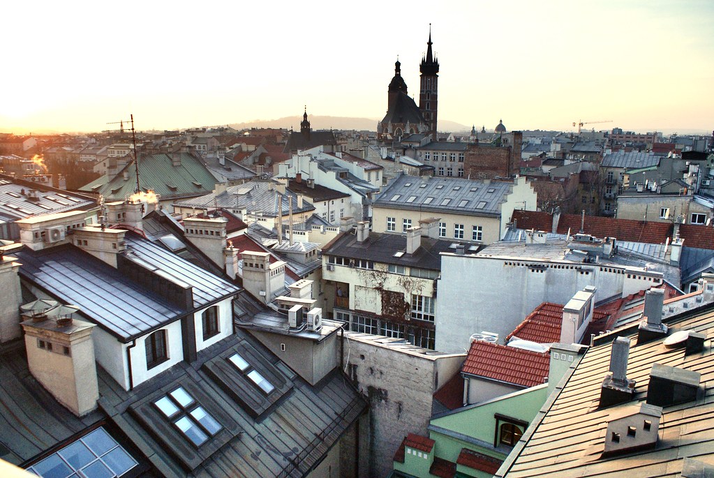 Vue sur la Vieille Ville de Cracovie depuis le café de l'Académie de musique.