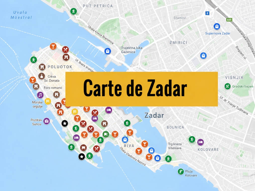Lire la suite à propos de l’article Carte de Zadar : Lieux sympas, insolites, à ne pas rater