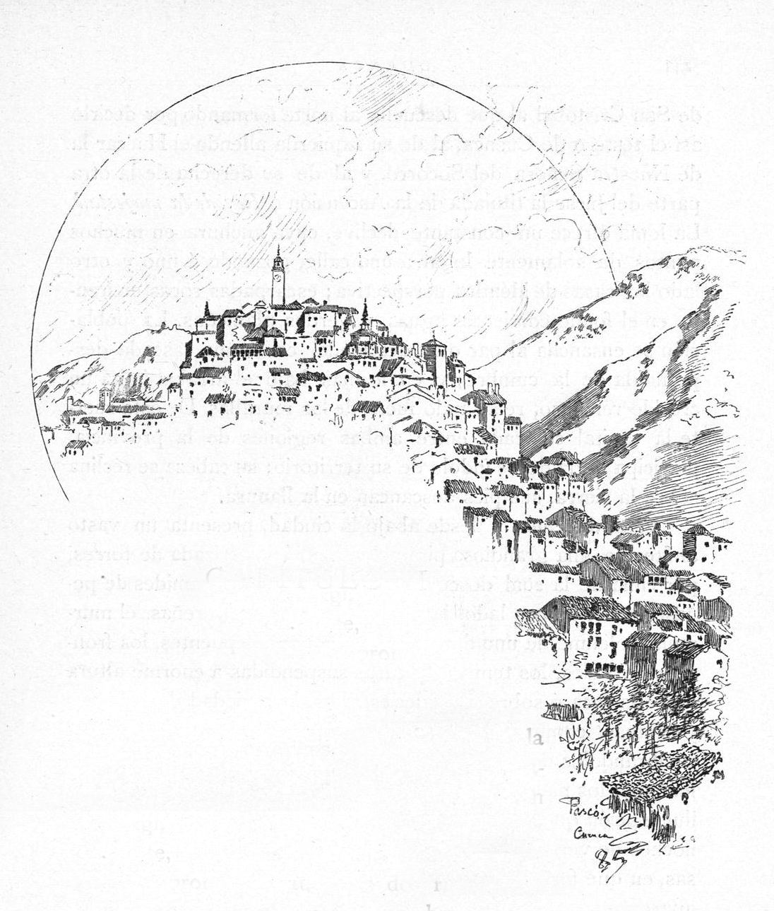 Dessin de Cuenca par Josep Pasco i Mensa (1886).