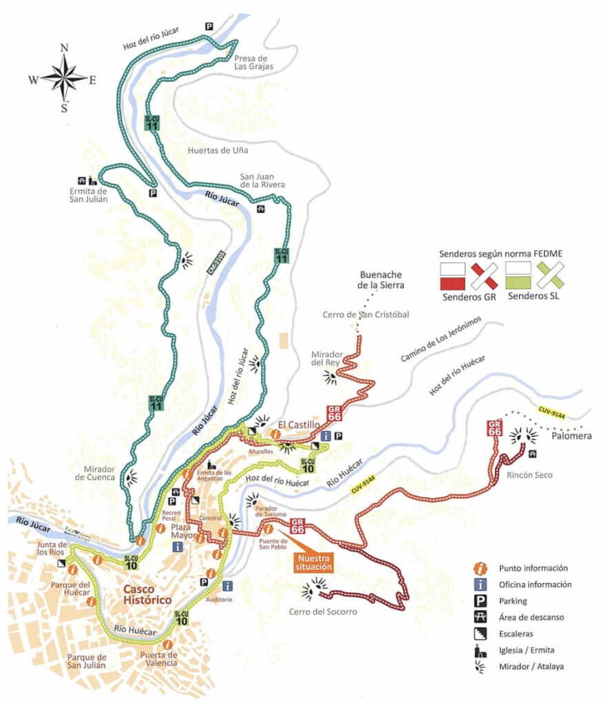 Carte des randonnées à Cuenca (Espagne).