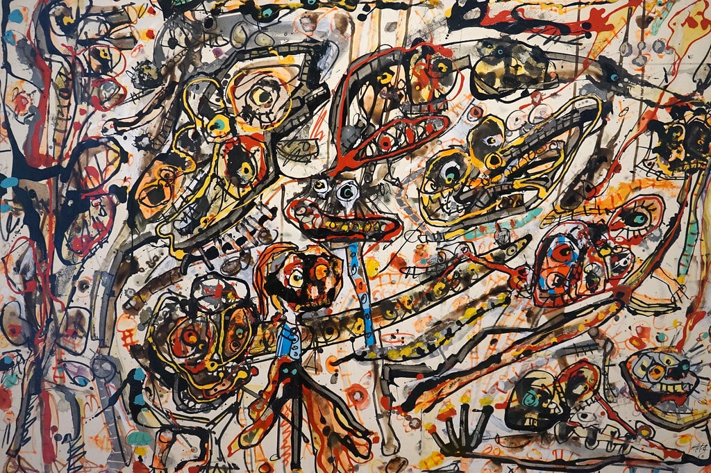 Détails de "Cocktail party" de Antonio Saura (1960) au Musée d'art abstrait espagnol de Cuenca.