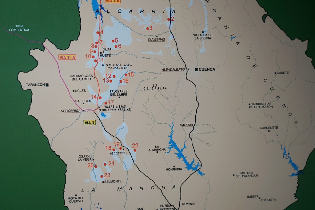 Carte de vestiges romains autour de Saelices dans le Musée de Cuenca.