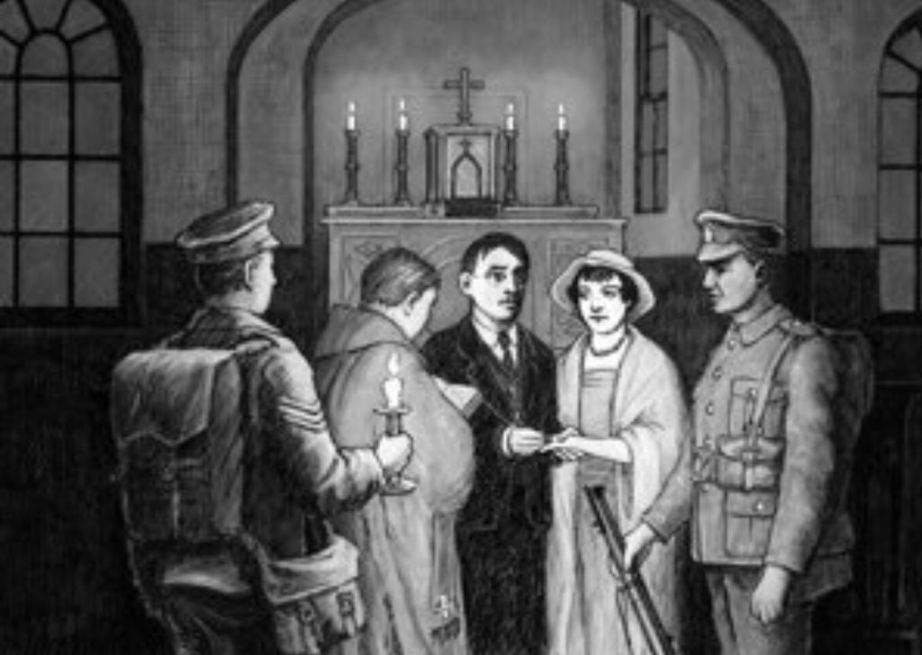 Illustration du mariage entre Joseph Plunkett et Grace Gifford dans la prison de Dublin.