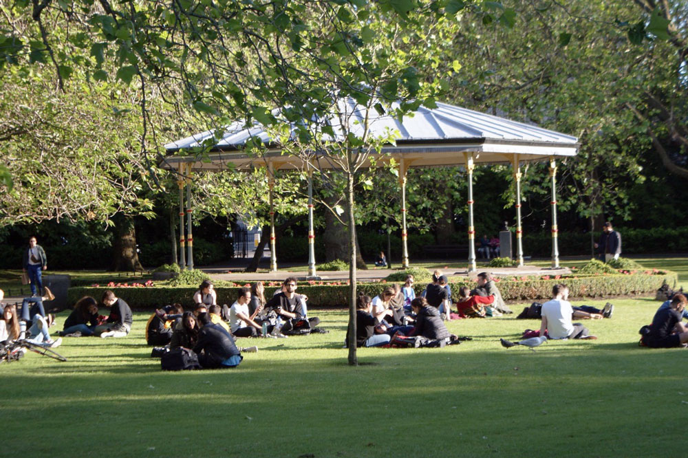 Pelouse dans le jardin Stephen's Green à Dublin.