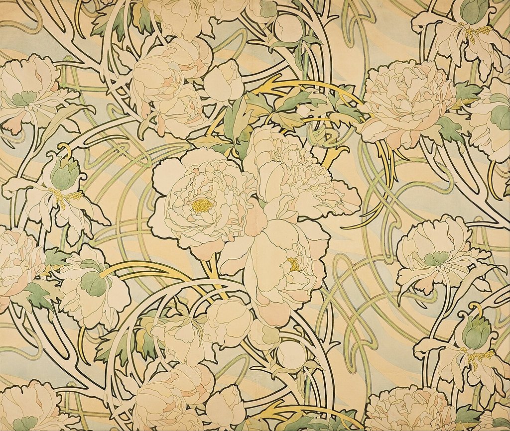 Magnifique « Pivoines » d’Alfons Mucha (1898) à la National Gallery d’Edimbourg.