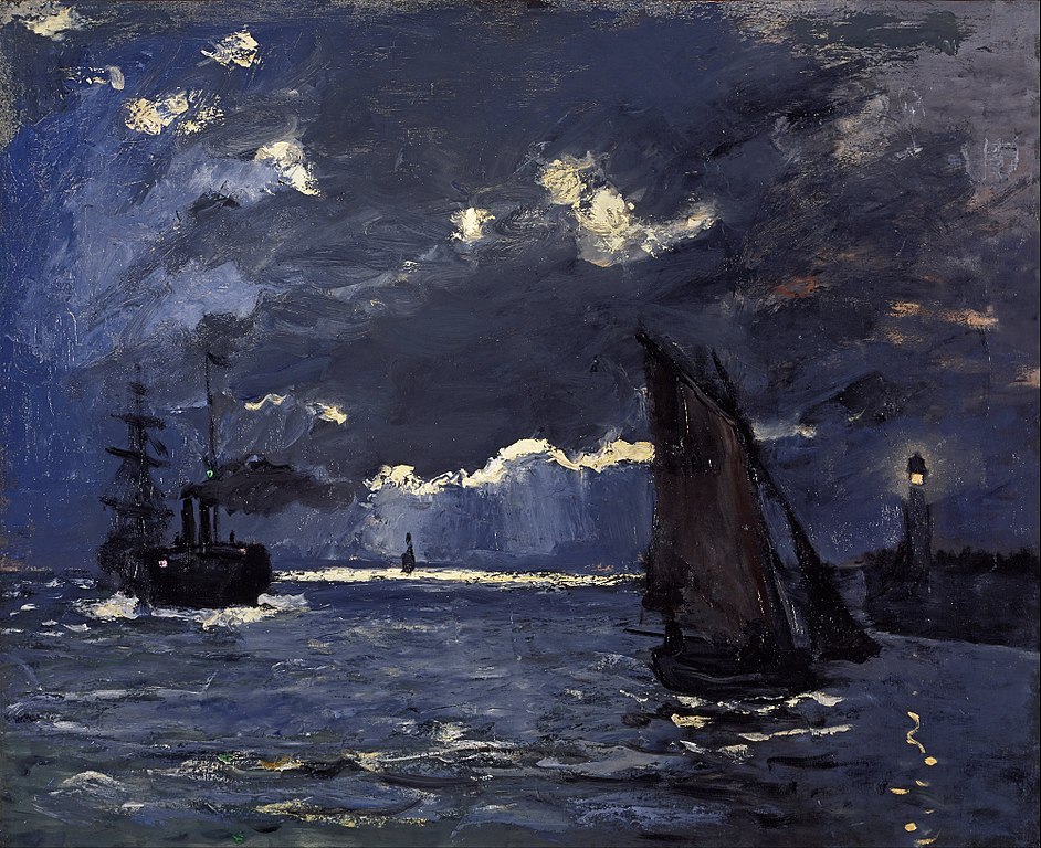 Musée à Edimbourg : "A Seascape, Shipping by Moonlight" de Claude Monet à la galerie Nationale d'Ecosse (1864).
