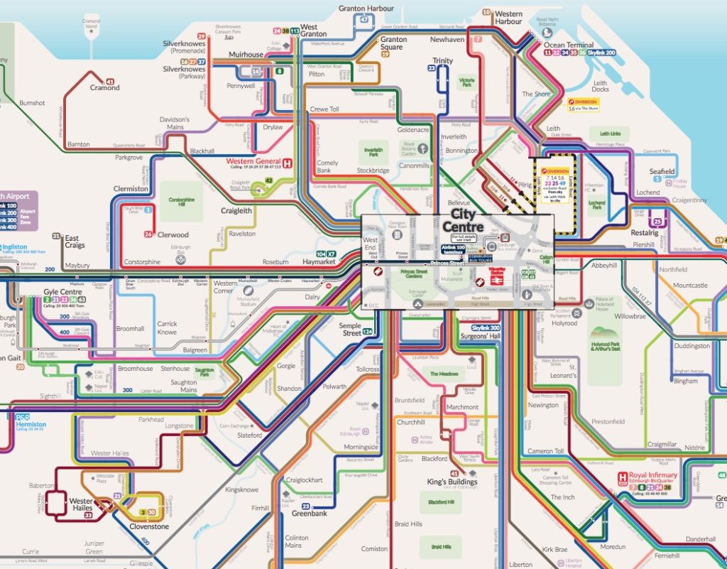 Réseau de bus à Edimbourg : Partie centrale.