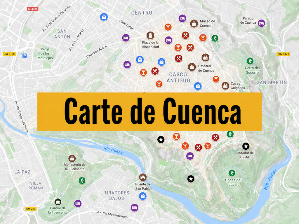Lire la suite à propos de l’article Carte de Cuenca (Espagne) : Tous les lieux du guide