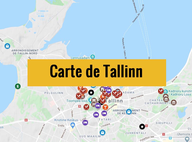 Carte de Tallinn (Estonie) avec tous les lieux du guide touristique.
