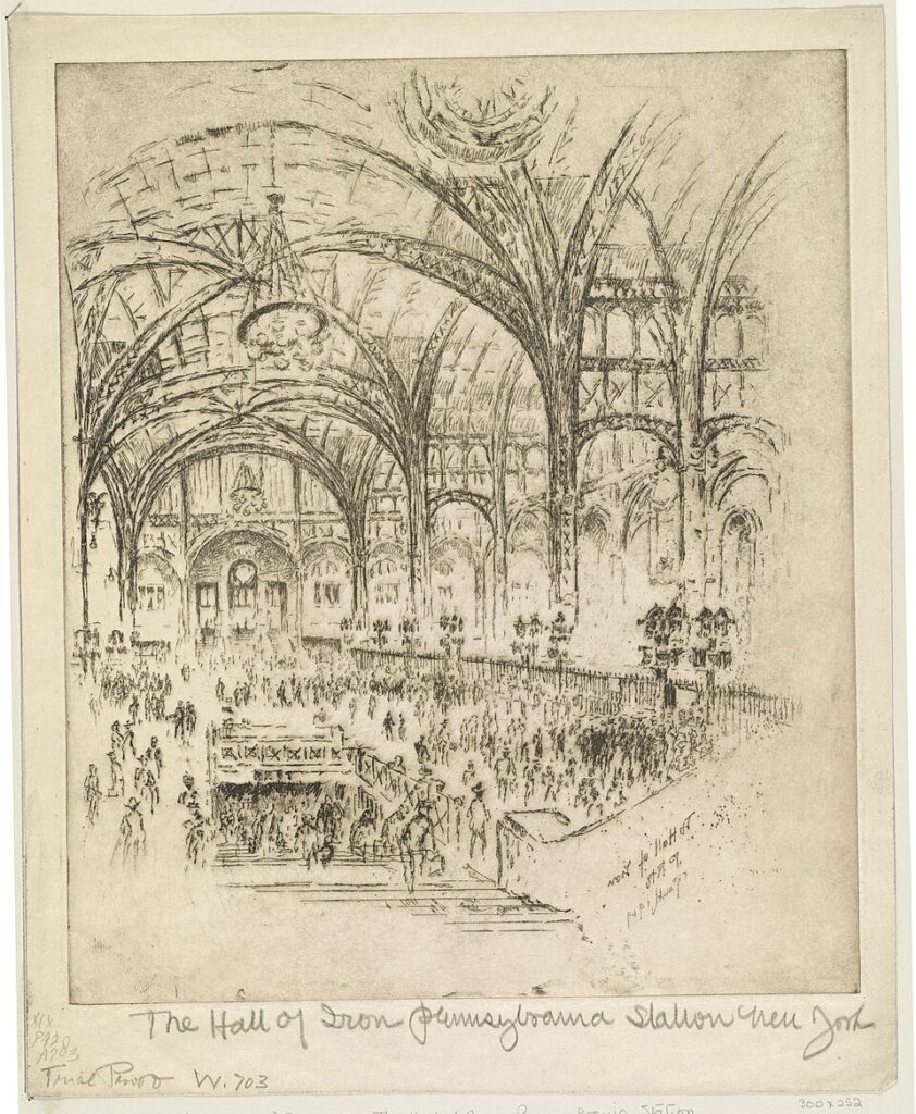 The hall of iron, Pennsylvania Station à New York par Jospeh Pennel (1919).