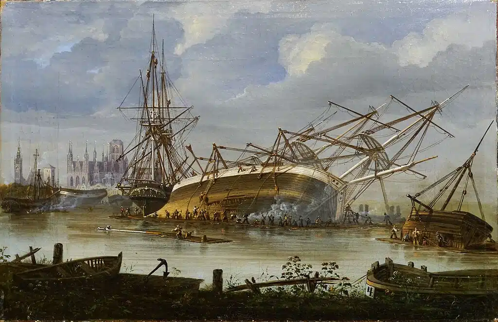 Construction navale à Danzig en 1838 sur un tableau de Michael Carl Gregorovius.