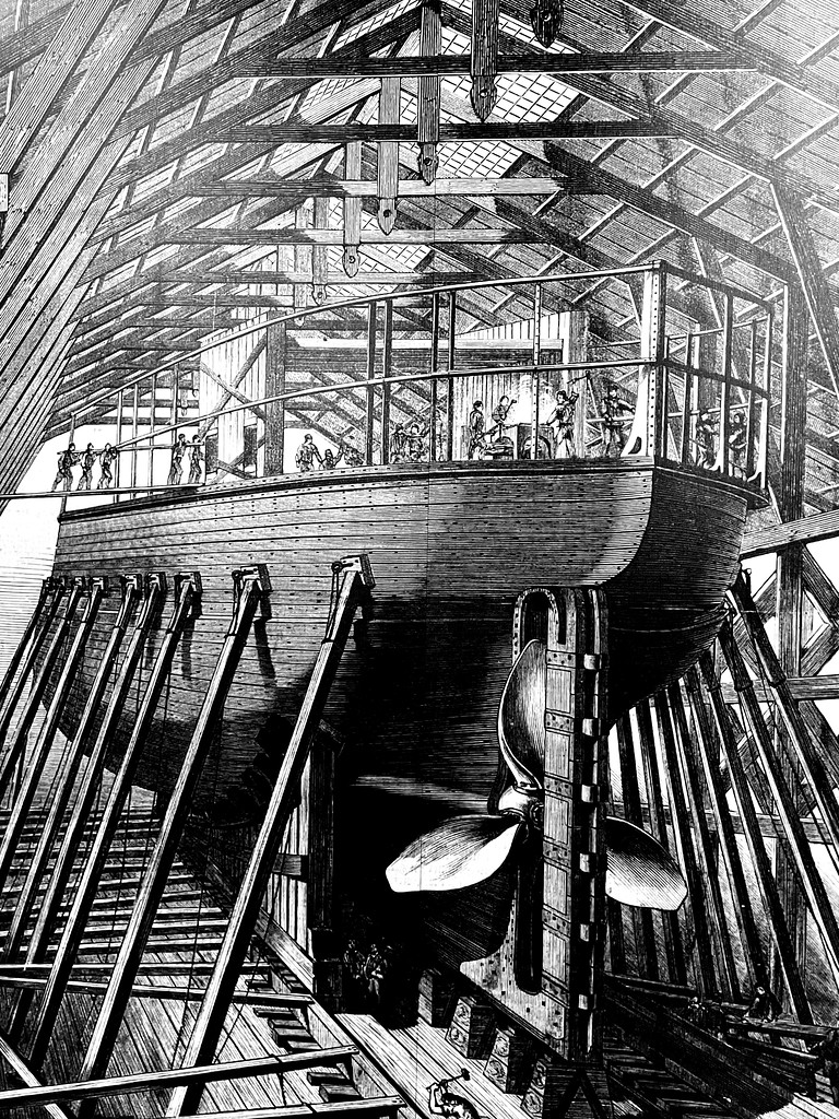 Construction dans les chantiers de Dantzig en 1900.