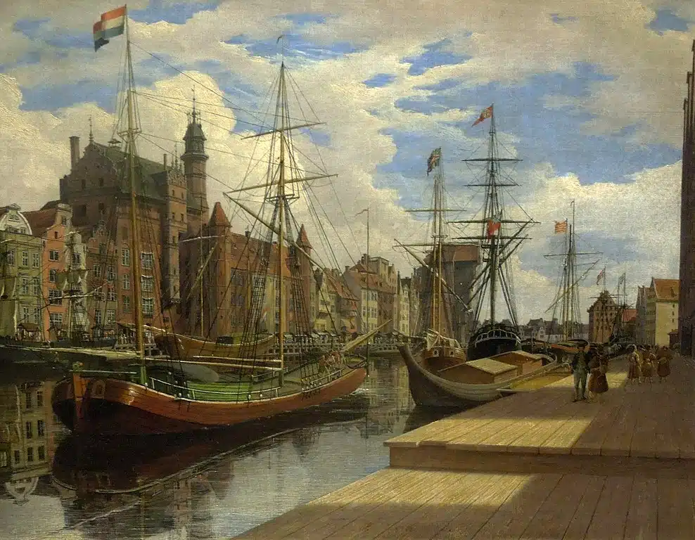 Port ou "Pont long" de Danzig vers 1832 par le pientre Johann Karl Schultz.
