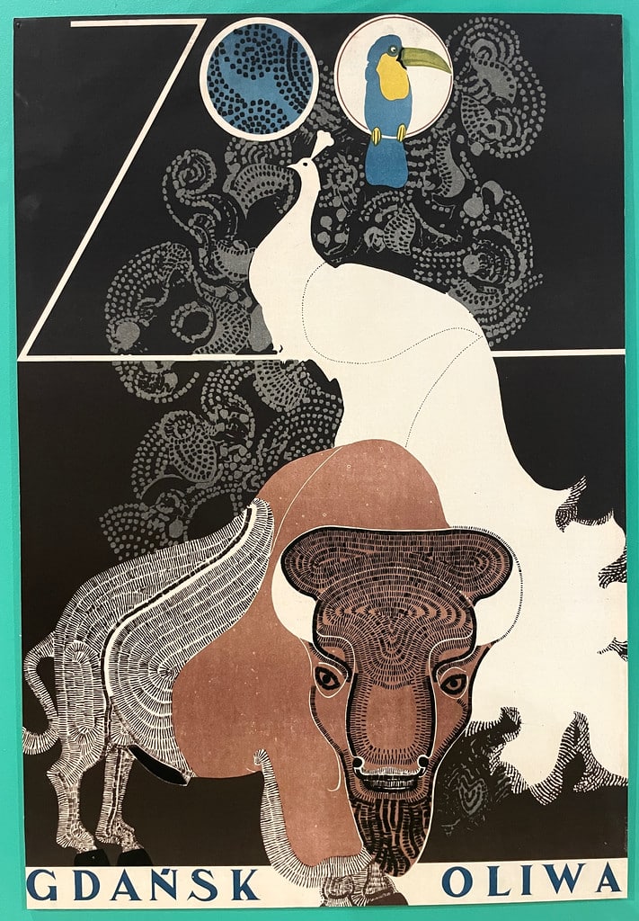 Affiche du Zoo de Gdansk Oliwa dans les années 1950/1960.