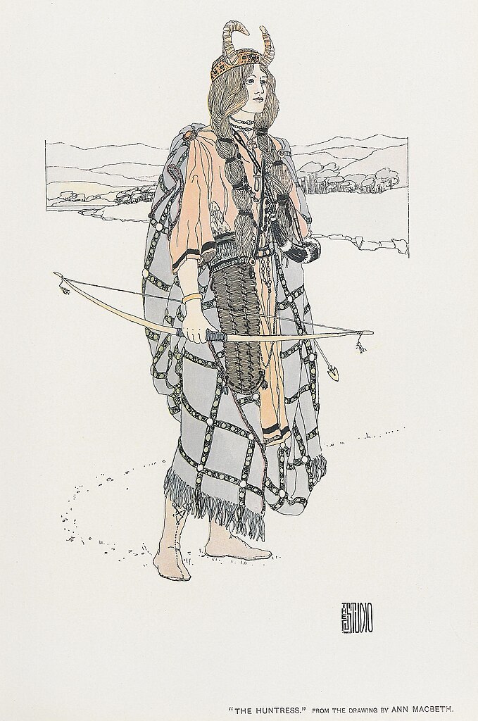 « The Huntress » (1903) par Ann Macbeth, compagne de Mackintosh et co-autrice de nombreuses oeuvres – Studio Magazine vol 27.