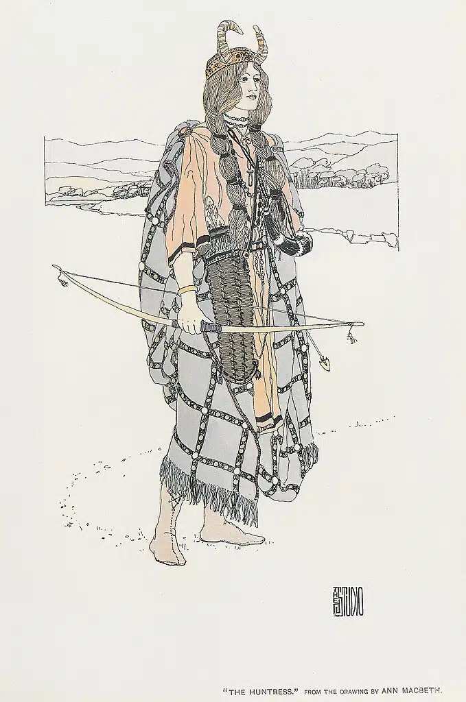 « The Huntress » (1903) par Ann Macbeth, compagne de Mackintosh et co-autrice de nombreuses oeuvres – Studio Magazine vol 27.