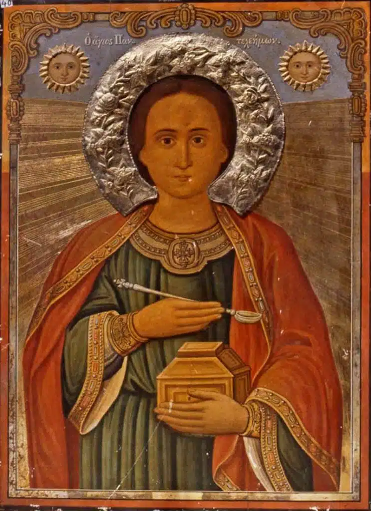Icone orthodoxe de Saint Pantaleon dans une église d'Arnaia.