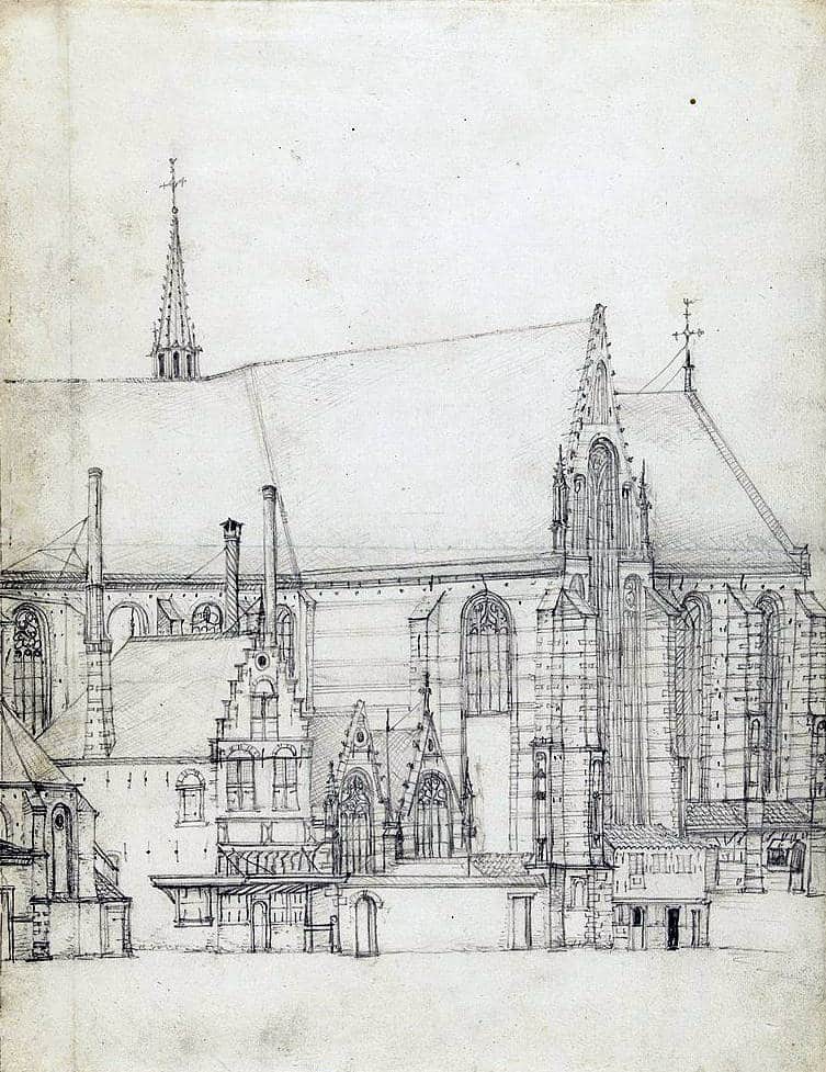 Dessin de la Cathédrale d'Haarlem de Jan Abrahamsz au 17e siècle.