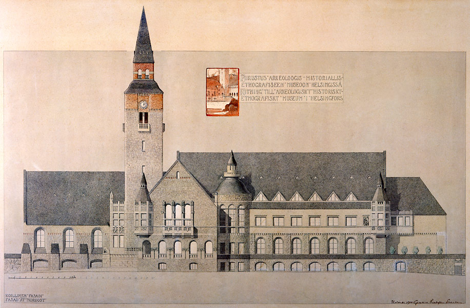 Dessin d'architecte de Herman Gesellius du Musée National de Finlande à Helsinki