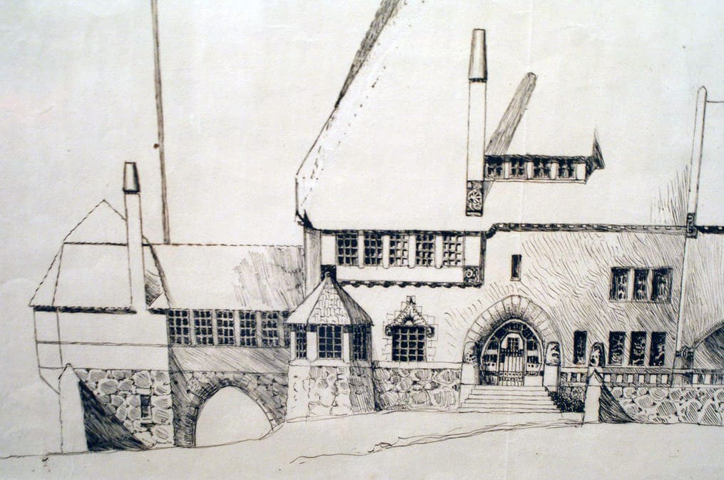 Dessin d'une maison dans le Musée d'architecture d'Helsinki.