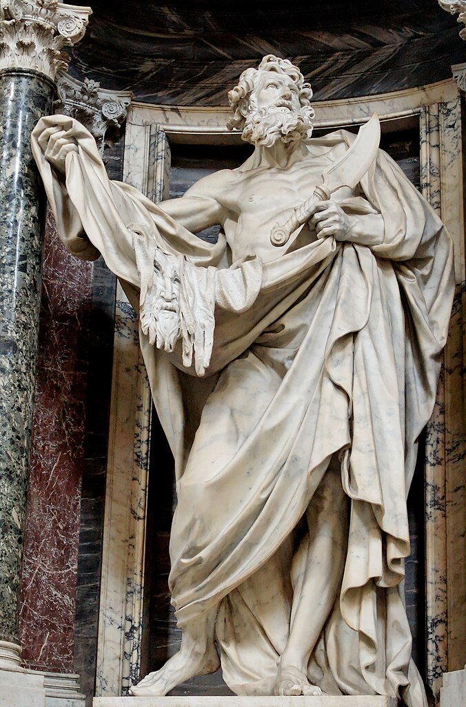> Statue saint Barthelemy dans la basilique Saint Jean de Latran à Rome. Photo de Jastrow