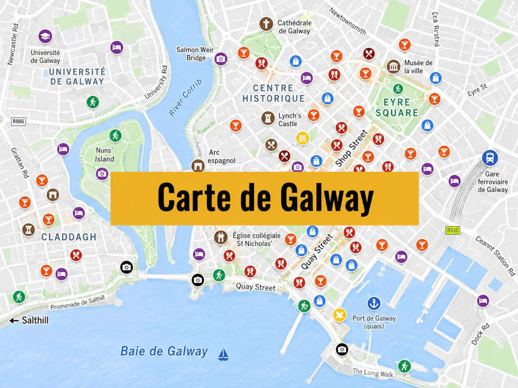 Carte de Galway (Irlande) : Tous les lieux du guide