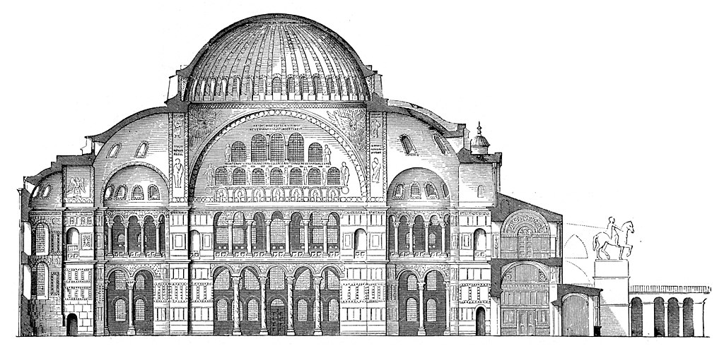 Plan de coupe de la basilique-mosquée Hagia Sophia par Wilhelm Lubke Max Semrau.