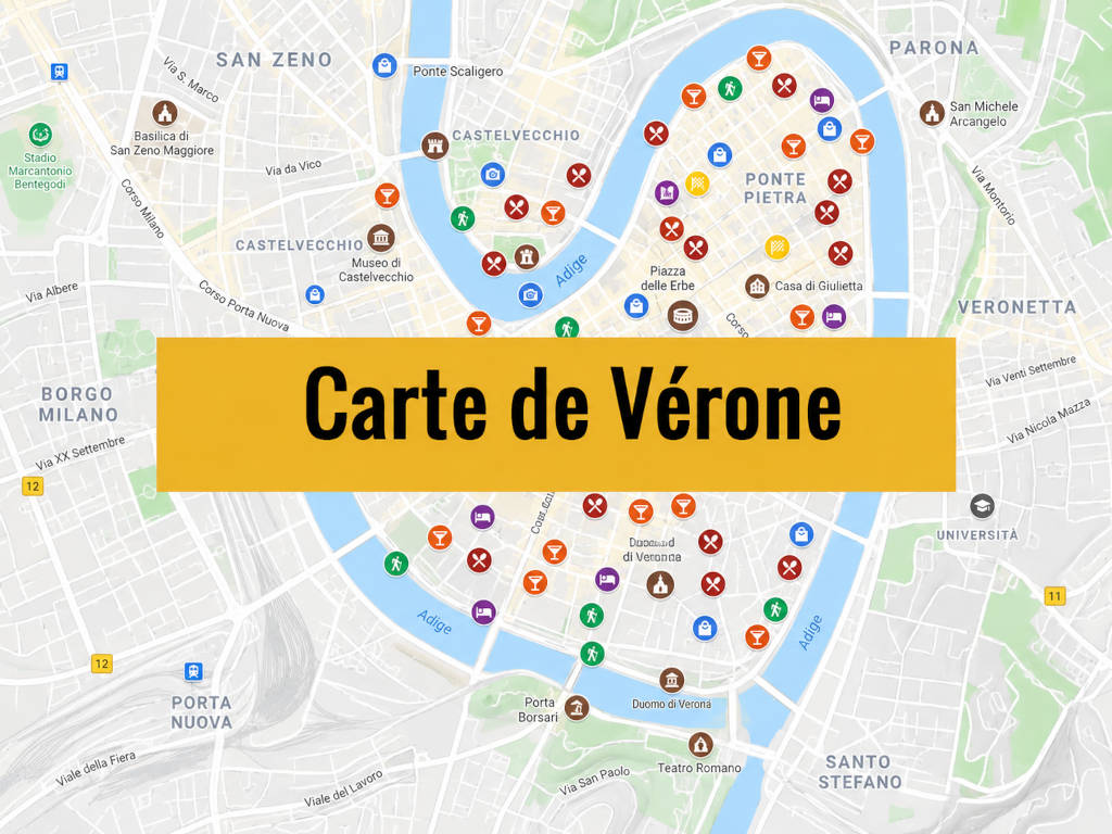 Lire la suite à propos de l’article Carte de Vérone (Italie) : Lieux incontournables, sympas & insolites