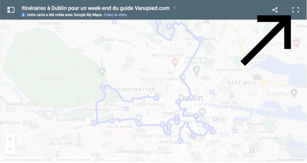 Carré où cliquer pour obtenir les itinéraires sur Google Map.