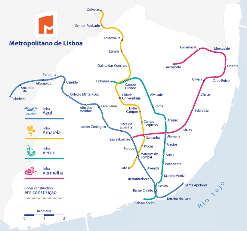 Carte du métro de Lisbonne.