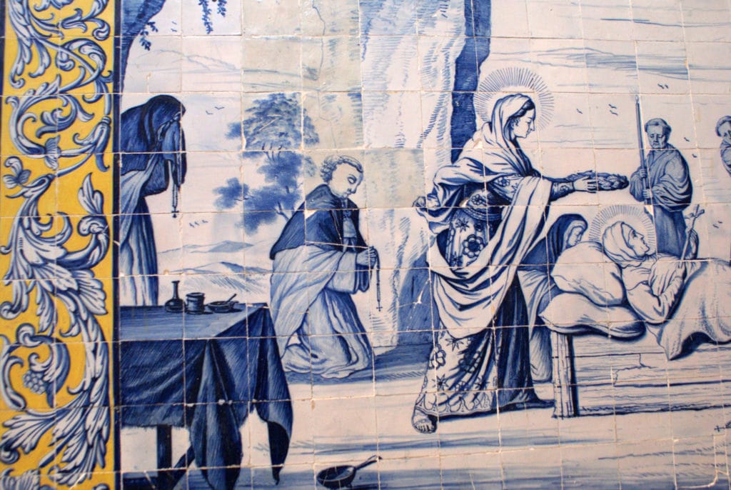 Une partie de l'histoire de la fondatrice du couvent en tuile (azulejo) dans le Couvent de Cardaes à Lisbonne.