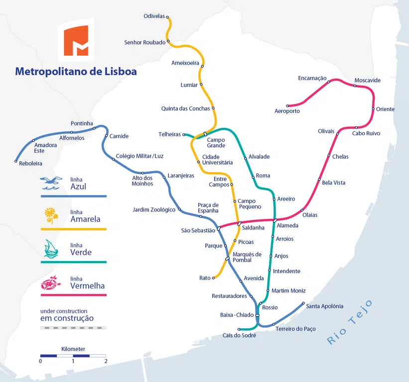 Réseau de métro à Lisbonne.