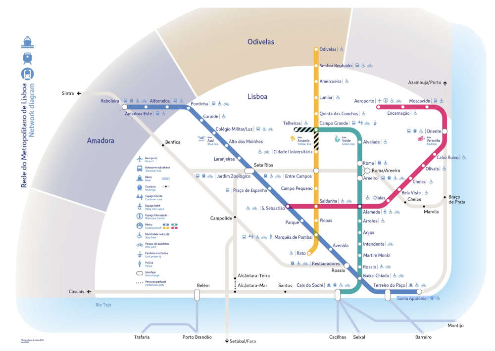 Plan du réseau de métro à Lyon en 2023.