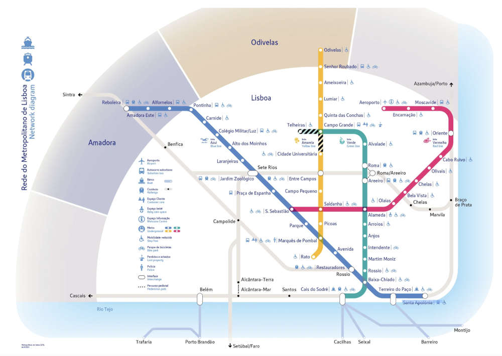 Plan du réseau de métro à Lisbonne en 2026.