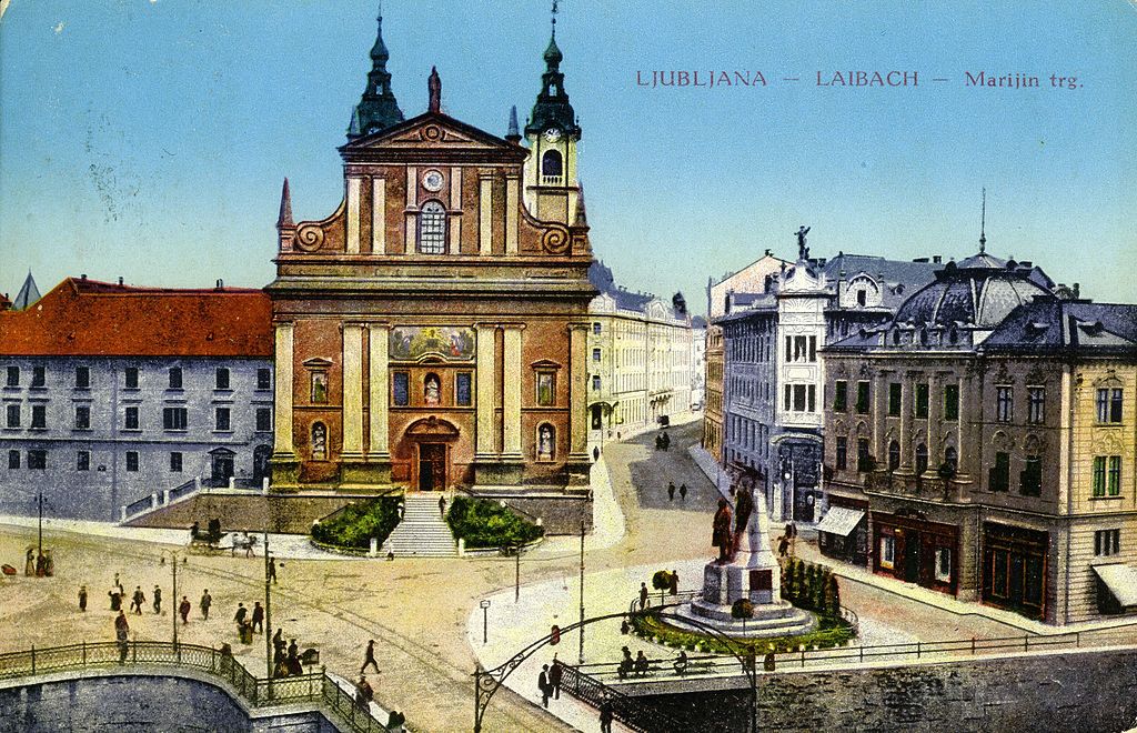Place Prešeren sur une carte postale d'avant 1914.