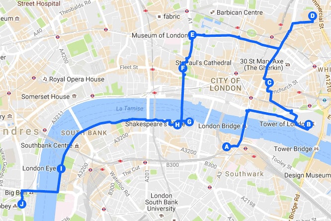 Itinéraire à Londres en 2, 3 jours : plan jour 1, balade le long de la Tamise.
