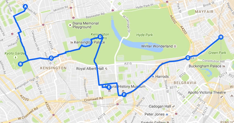 Itinéraire à Londres en 2, 3 jours : plan jour 3 Dans les beaux quartier de l’ouest londonien.