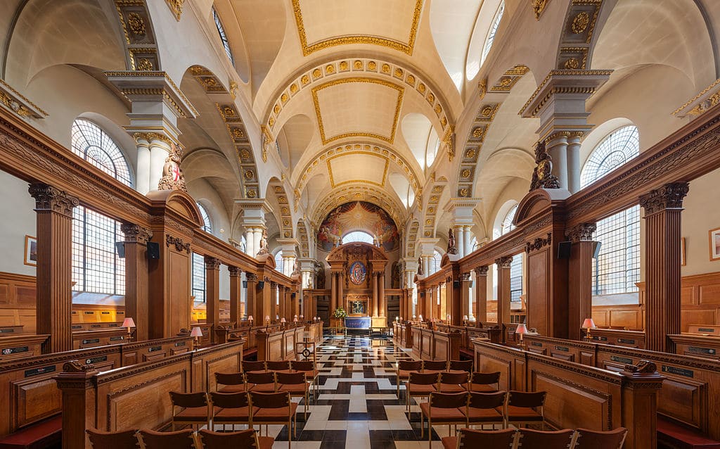 Monument de Londres : Eglise St Brides construite par l'architecte de Londres Christopher Wren. Photo de David Iliff