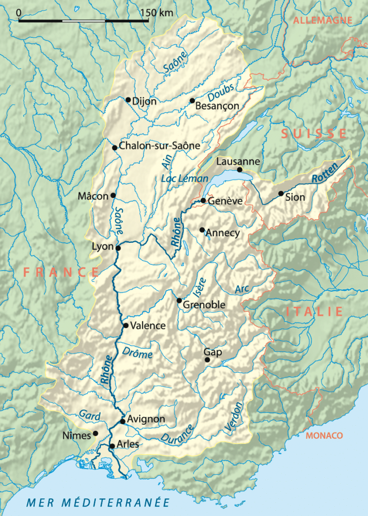 Carte du bassin versant du fleuve Rhône. Image de NordNordWest