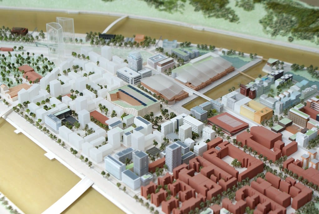 Projet de constructions dans le quartier de la Confluence à Lyon.