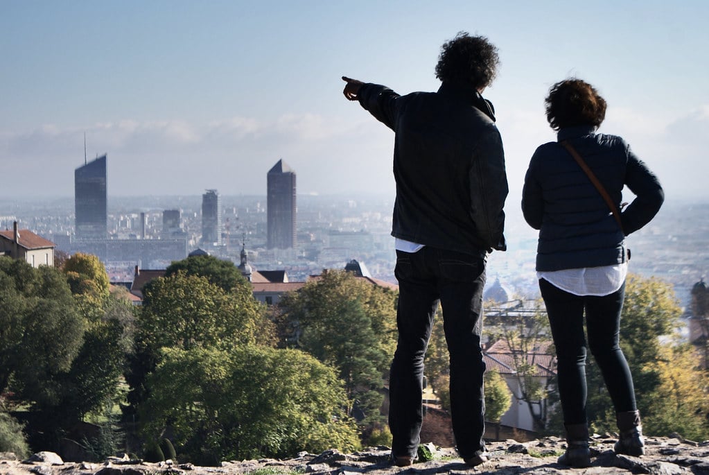 Vue panoramique sur Lyon depuis le Théâtre gallo-romain de Fourvière.