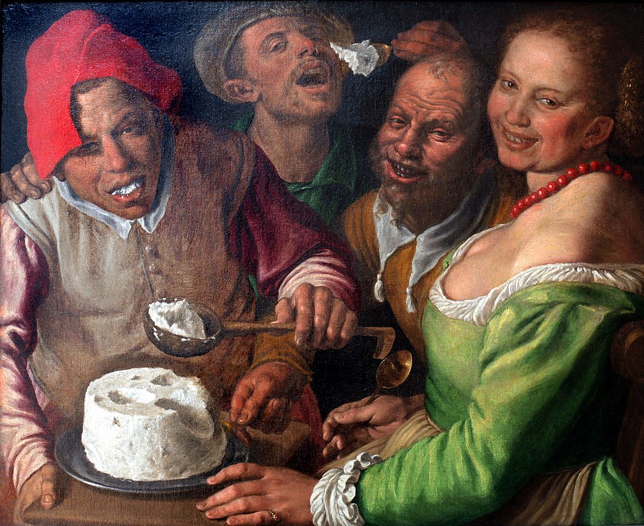 "Les mangeurs de ricotta" de Vincenzo Campi (1580) au Musée des Beaux Arts de Lyon.