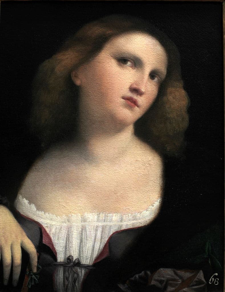 Portrait de femme par Palma Vecchio (1512) au Musée des Beaux Arts de Lyon.