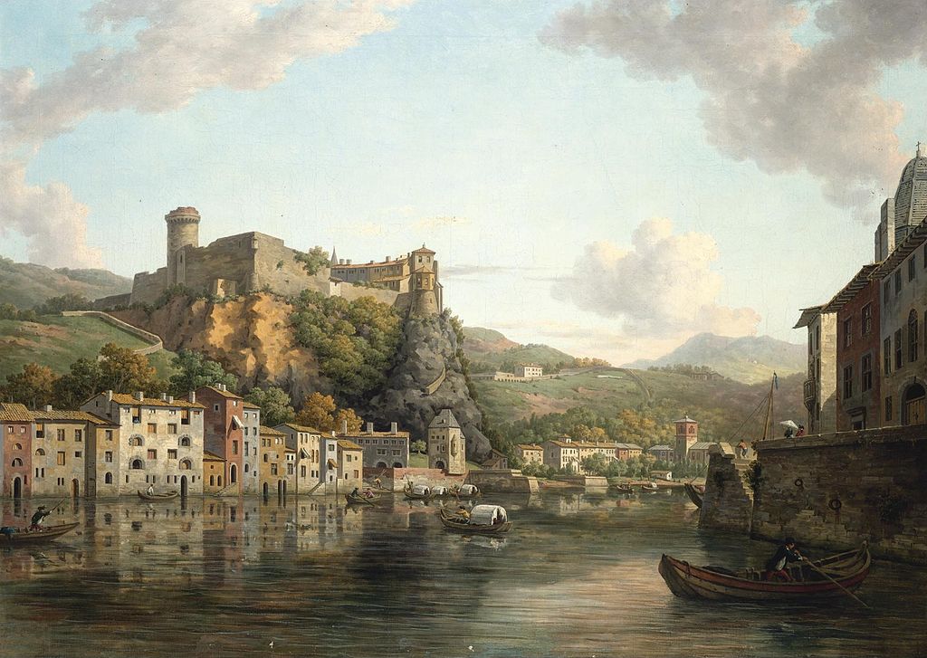 Vue sur la Saône et le Château Pierre de Scize à Lyon aujourd'hui disparu. Toile de William Marlow