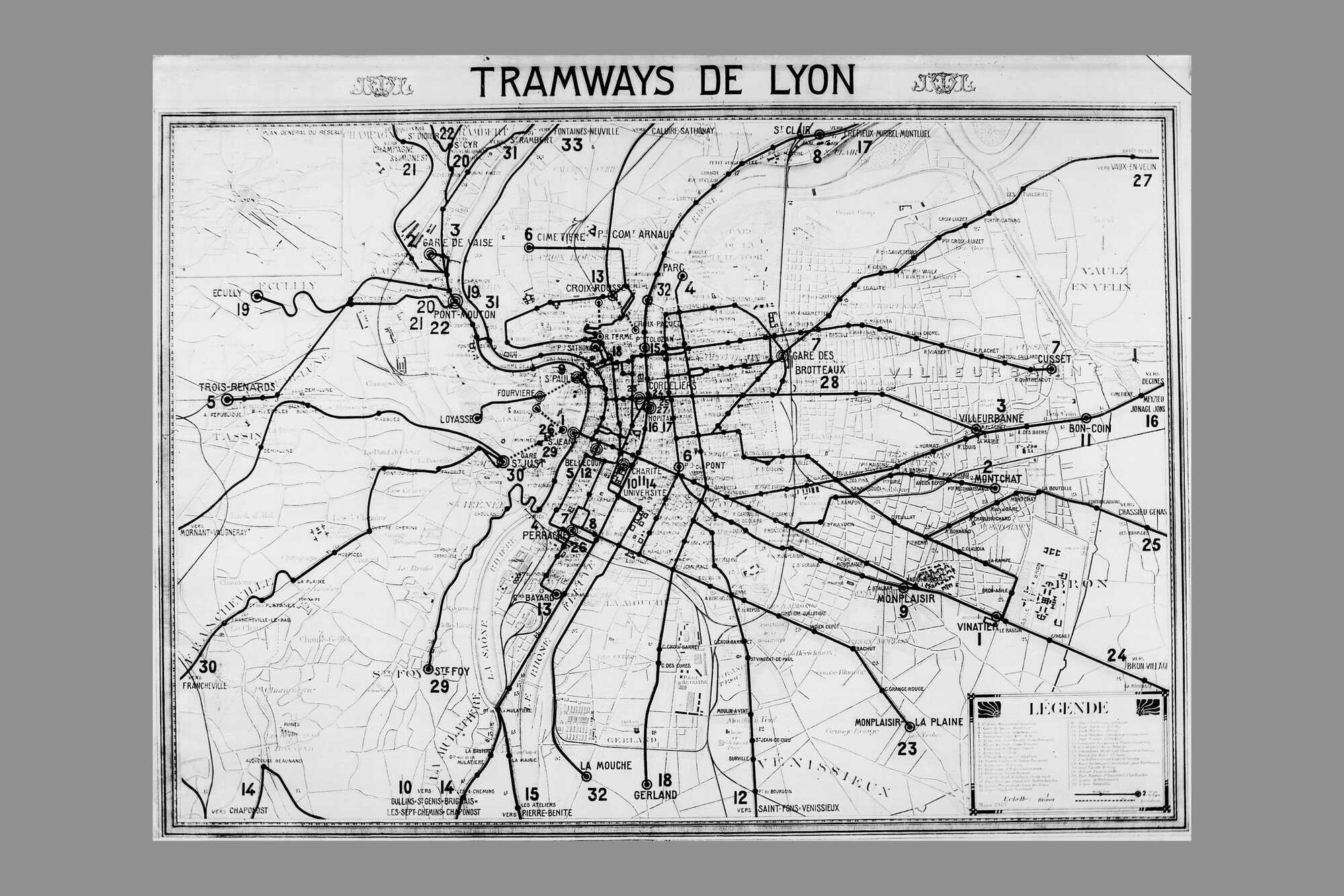 Reseau de tramway à Lyon en 1894