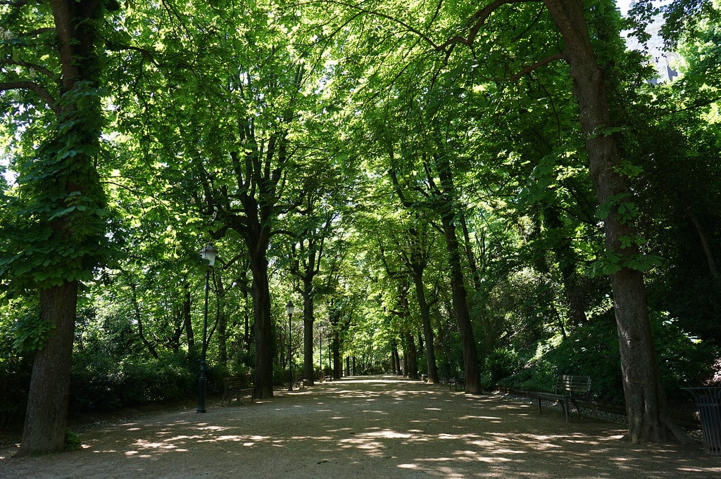 Dans le jardin du Rosaire sous la Basilique de Fourvière.