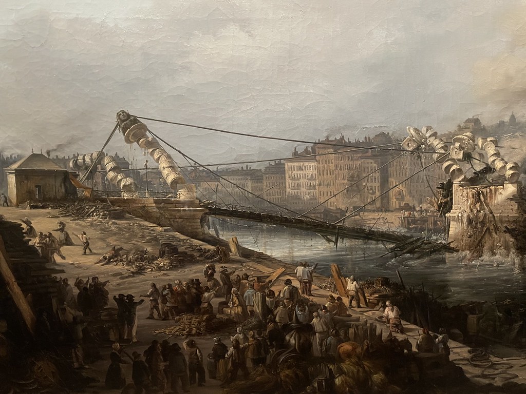 Effondrement du pont Saint Clair après des crues par Marco Ravazzi (1854).