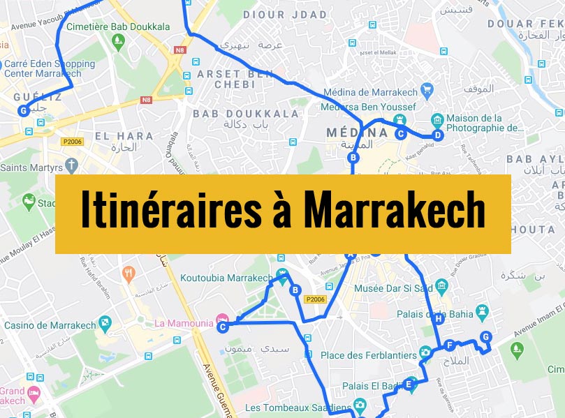 Lire la suite à propos de l’article Marrakech en 2, 3 jours (ou +) : Itinéraires à pied en 26 étapes